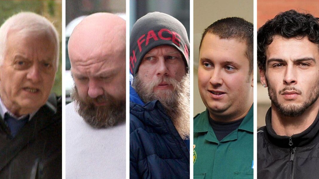 Husband who drugged and raped wife for 20 years no longer part of trial A composite image of five of the defendants