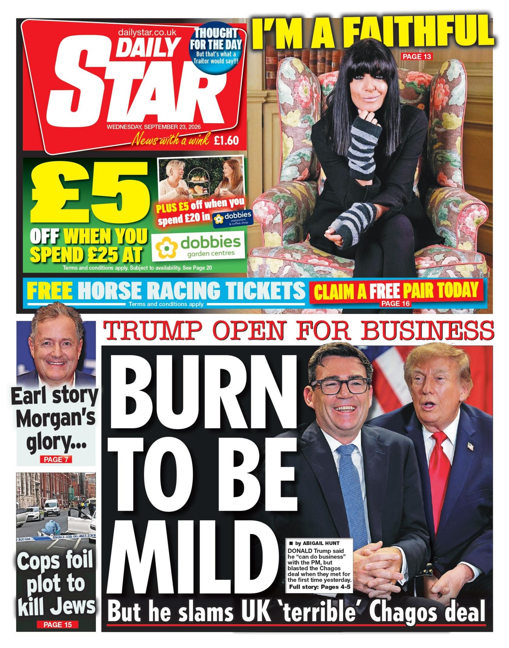 "Burn to be mild," reads the headline on the front page of the Daily Star.