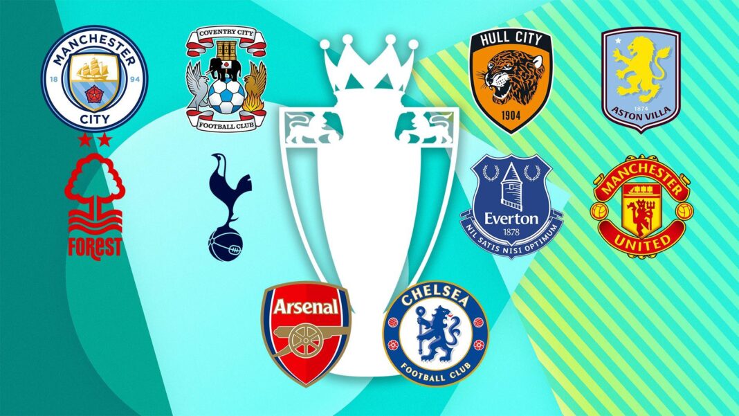 How to follow the Premier League on the BBC this weekend Club badges for Manchester City v Coventry City, Hull City v Aston Villa, Nottingham Forrest v Tottenham Hotspur, Everton v Manchester United and Arsenal v Chelsea