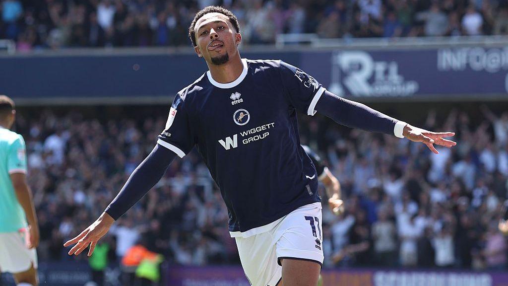 Femi Azeez celebrates a goal for Millwall