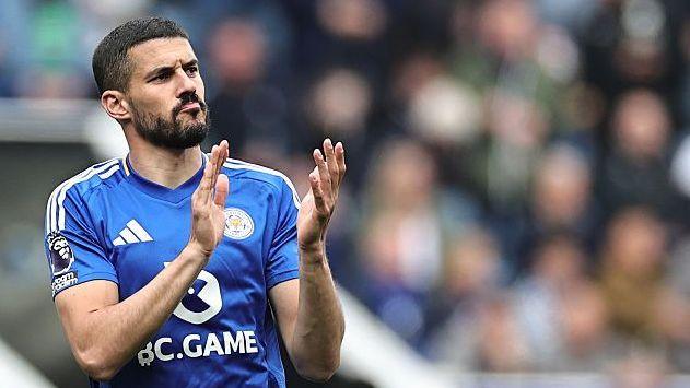 Conor Coady of Leicester City applauds the fans during the Premier League match between Leicester City FC and Southampton FC at The King Power Stadium on May 3, 2025 in Leicester, England.
