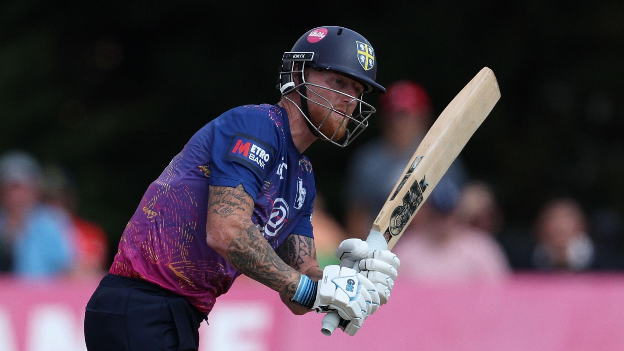 Ben Stokes batting for Durham in the One-Day Cup, playing a shot through the legside