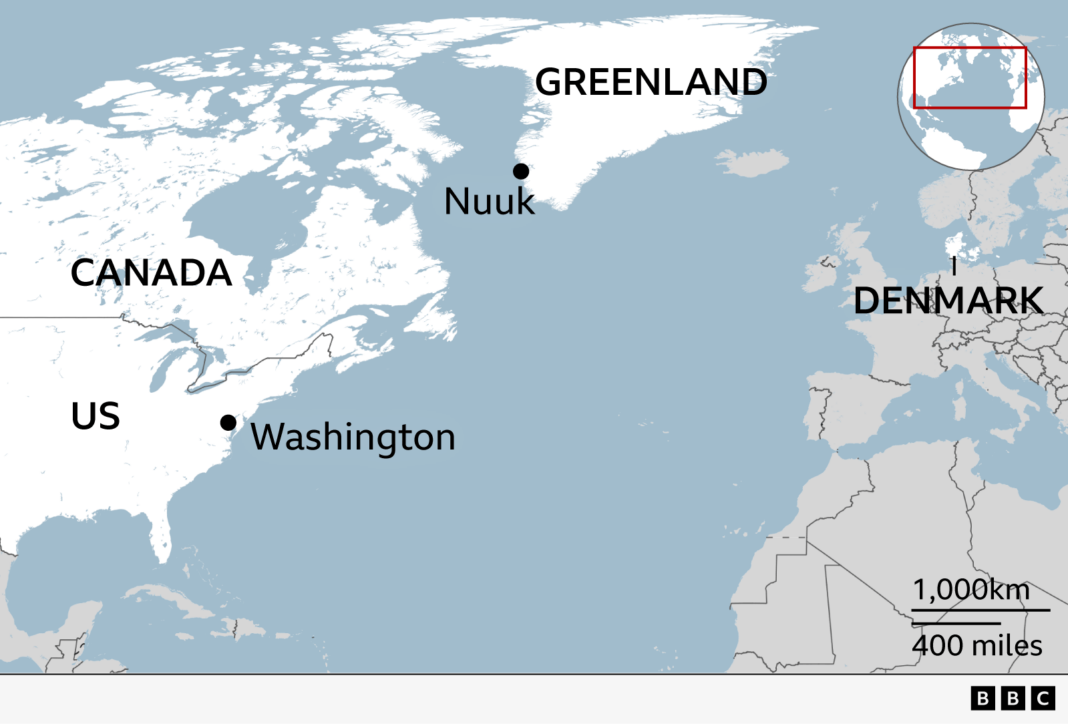 US and Denmark reach deal over Greenland after Trump annexation threats Map showing the location of Greenland and the capital Nuuk, relatively to Denmark, Canada and the United States. Also labelled is the US capital Washington.