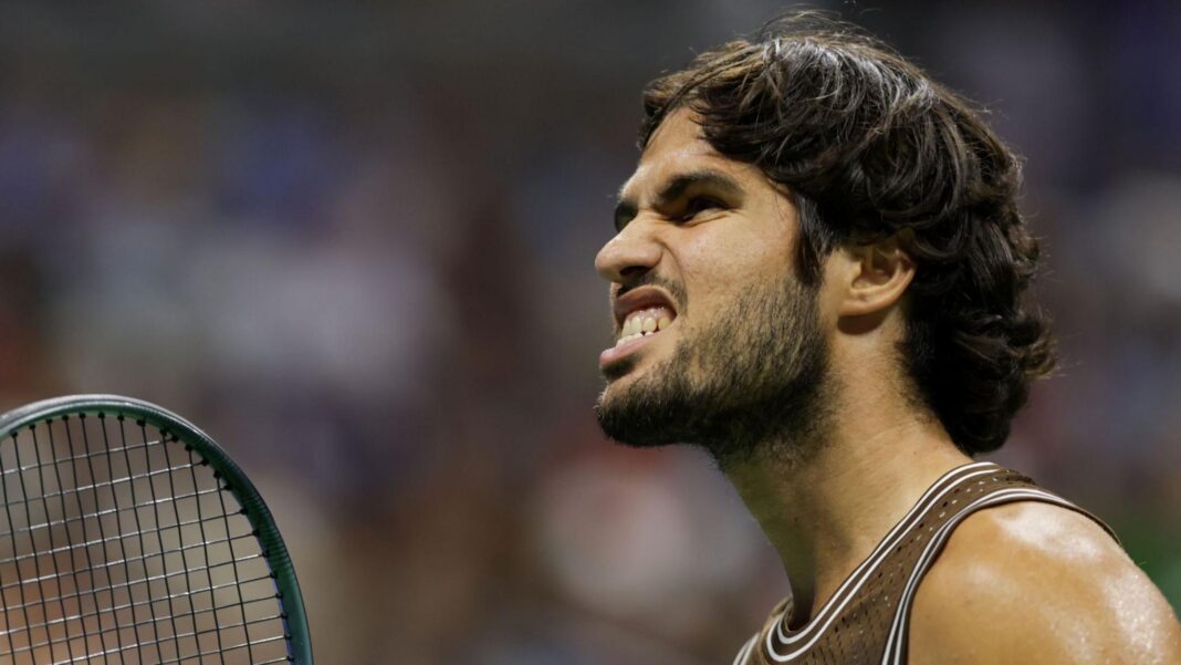 Carlos Alcaraz celebrates at the 2026 US Open