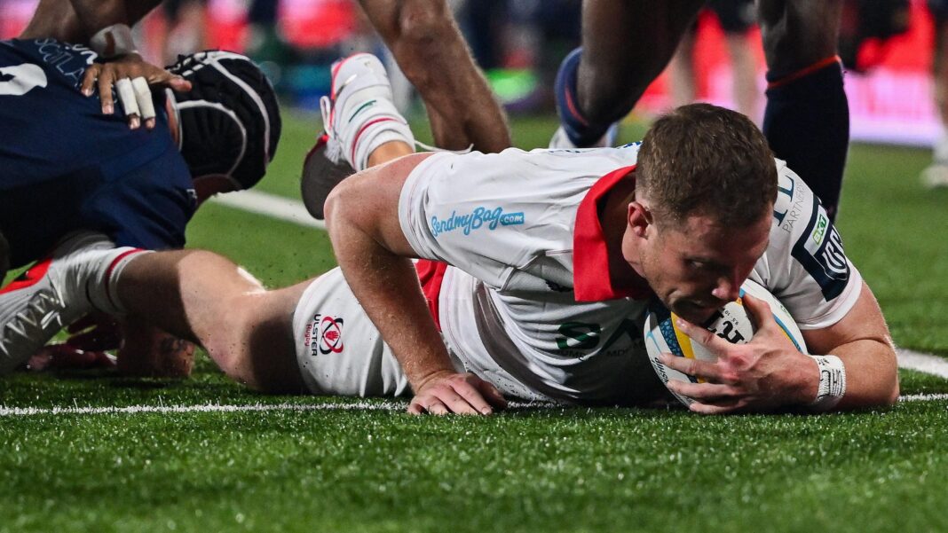 Zac Ward scores a try for Ulster