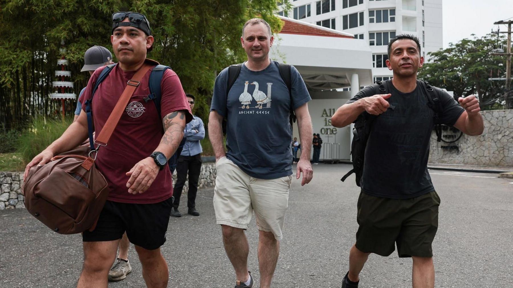 Members of U.S. military arrive at Hard Rock Hotel Pattaya for a welcoming ceremony, in Pattaya, Thailand.