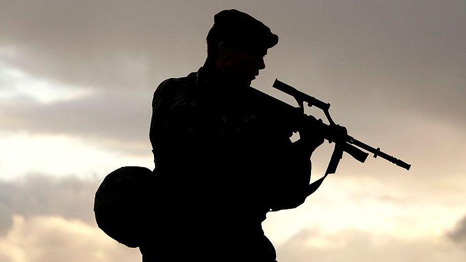 A Falklands Islands Defence Force soldier takes part in a training exercise on Sapper Hill on February 1, 2007 in Stanley, Falkland Islands