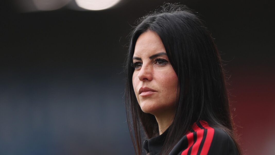 Manchester United manager Eva Olid looks on during the Women's Super League against Chelsea