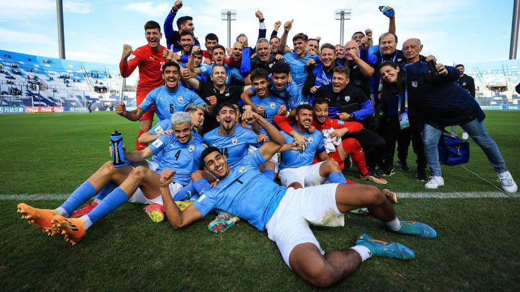Israel Under-20 players celebrate following the team's victory over Brazil