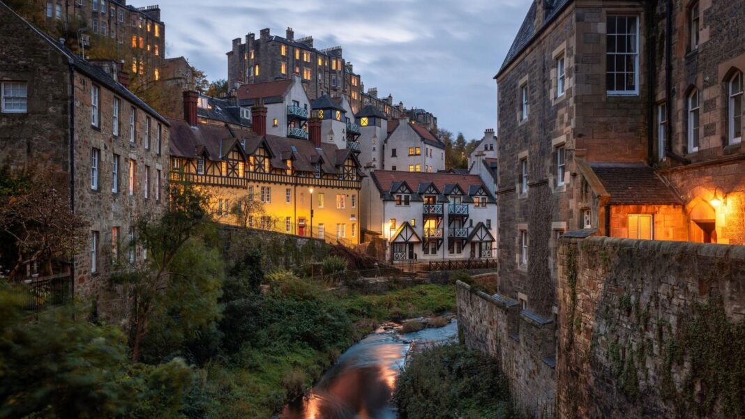 A general view of Edinburgh's old town at night.