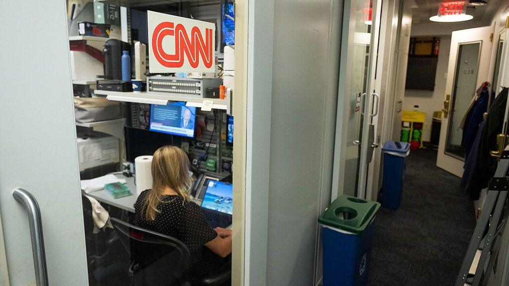 A CNN booth seen in the White House