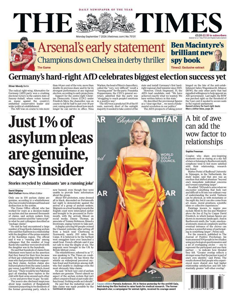 "Just 1% of asylum pleas are genuine, says insider" reads the headline on the front page of the Times.