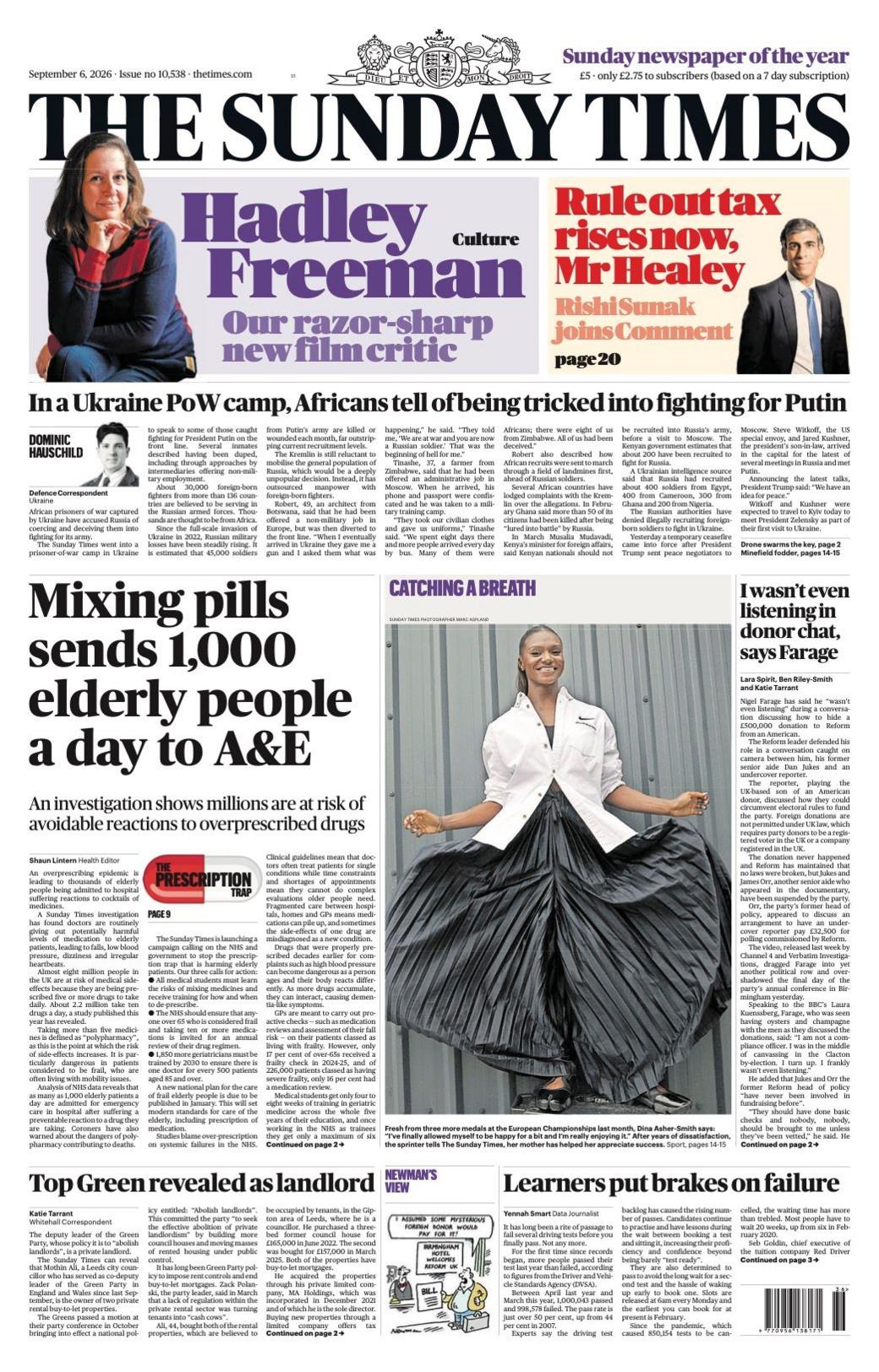 The headline on the front page of the Sunday Times reads: “Mixing pills sends 1,000 elderly people a day to A&E”.