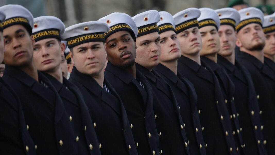 A row of recruits during an official oath-taking ceremony