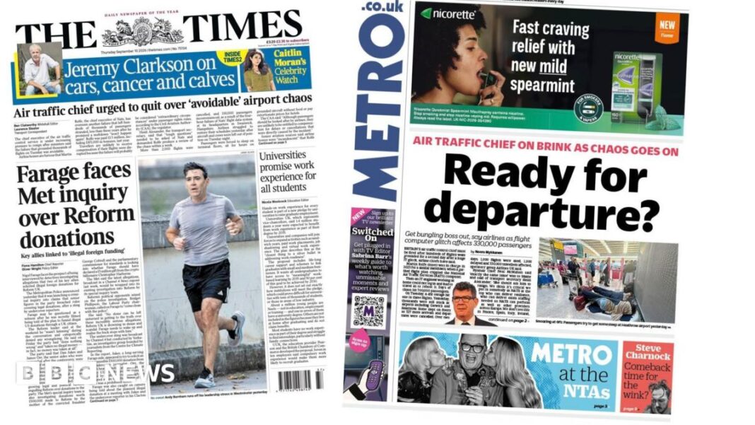 ‘Farage faces Met inquiry’ and ‘Ready for departure?’ ‘Farage faces Met inquiry’ and ‘Ready for departure?’