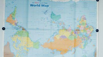 A south-up map of the world. Archive photo