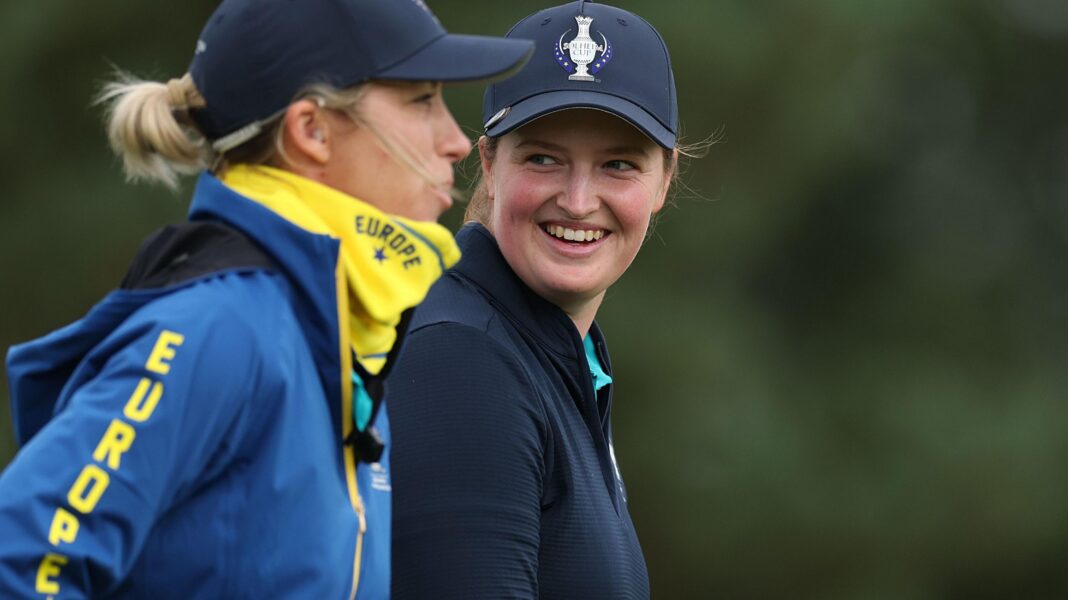 Why we should expect another Solheim Cup thriller Lottie Woad speaking with Europe vice-captain and fellow Englishwoman Mel Reid at the Solheim Cup in the Netherlands