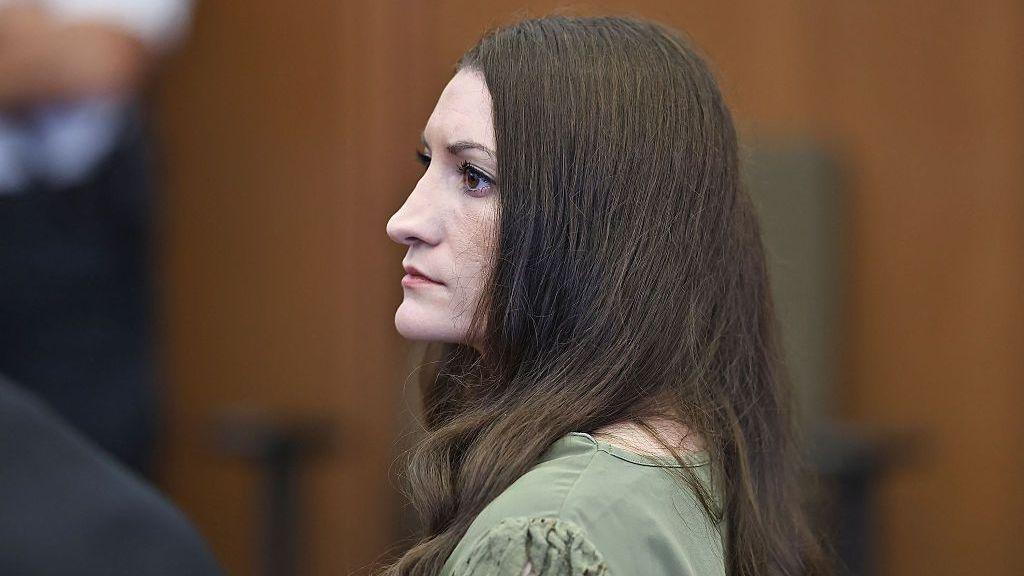 Lindsay Clancy looks on as jurors (out of frame) enter the courtroom during Clancy's murder trial at the Plymouth County Superior Court in Plymouth, Massachusetts, on September 4, 2026.