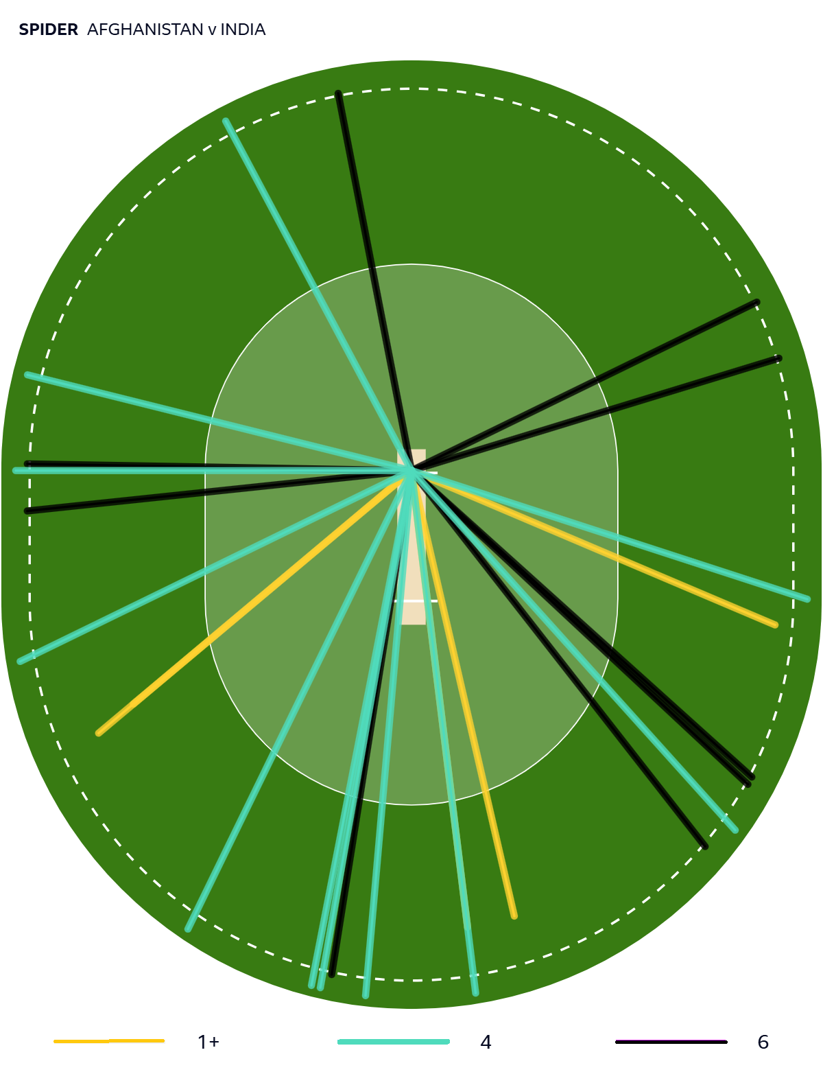 Abhishek Sharma's spider wagonwheel during India's third T20 against Afghanistan