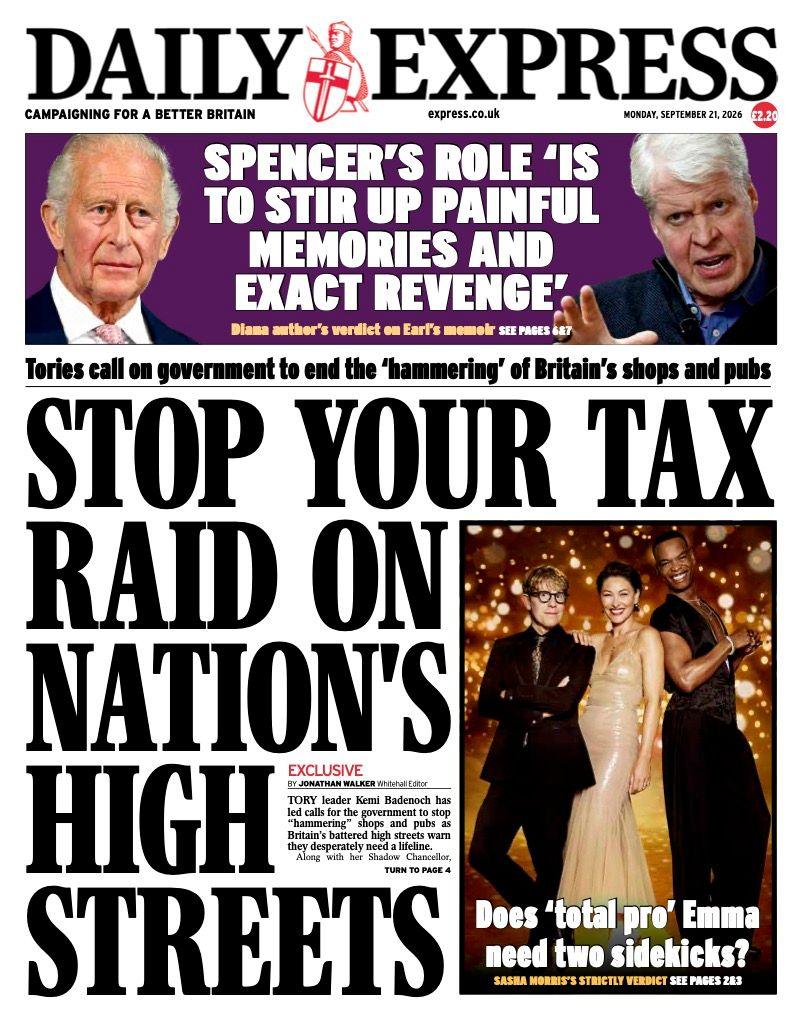 "Stop your tax raid on nation's high streets" reads the headline on the front page of the Daily Express.
