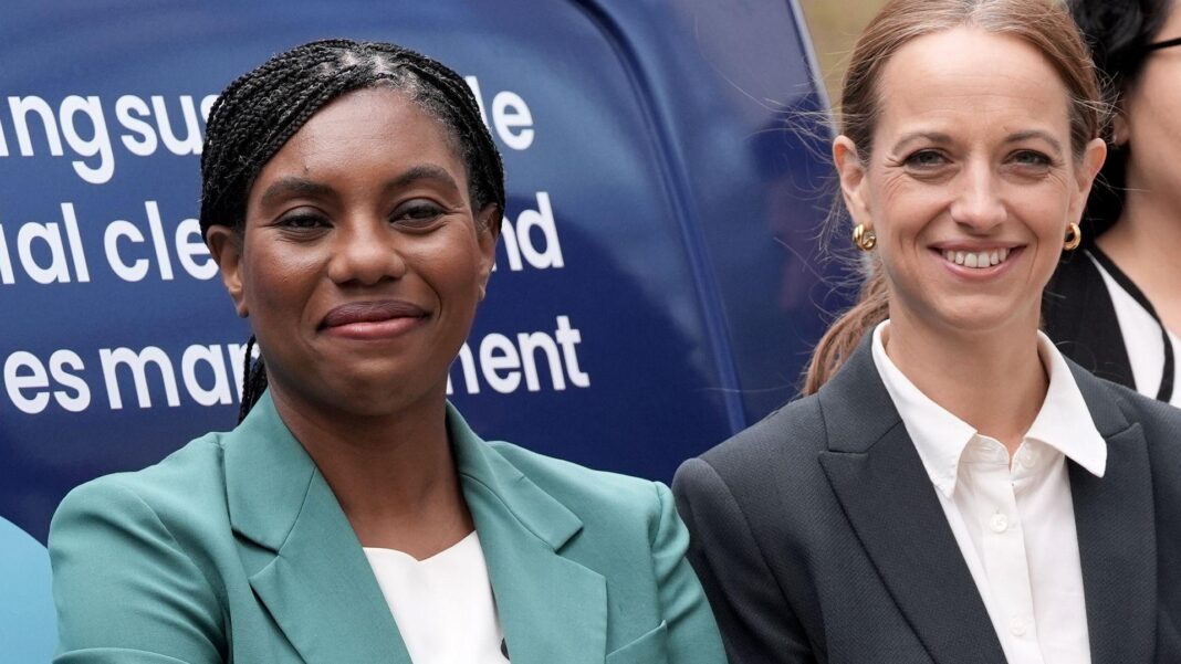Conservative Party leader Kemi Badenoch (left) and Shadow work and pensions secretary Helen Whately in central London, 24 September