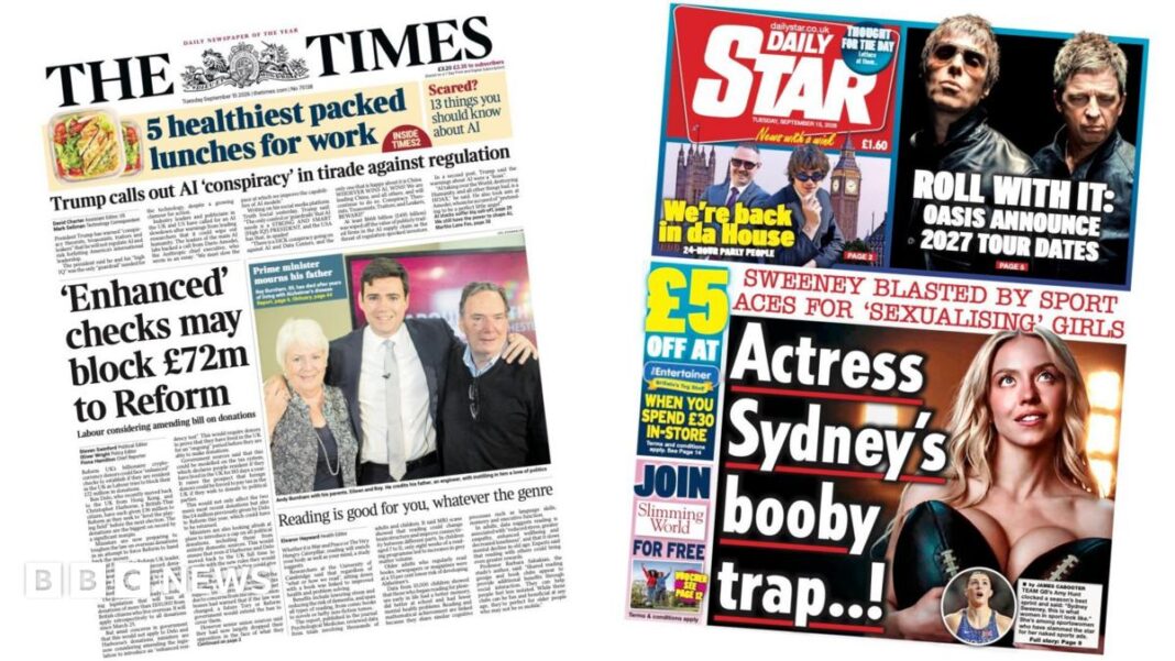 The Papers: Reform donors ‘could face enhanced checks’ and ‘Sydney Sweeney blasted’ The Papers: Reform donors ‘could face enhanced checks’ and ‘Sydney Sweeney blasted’
