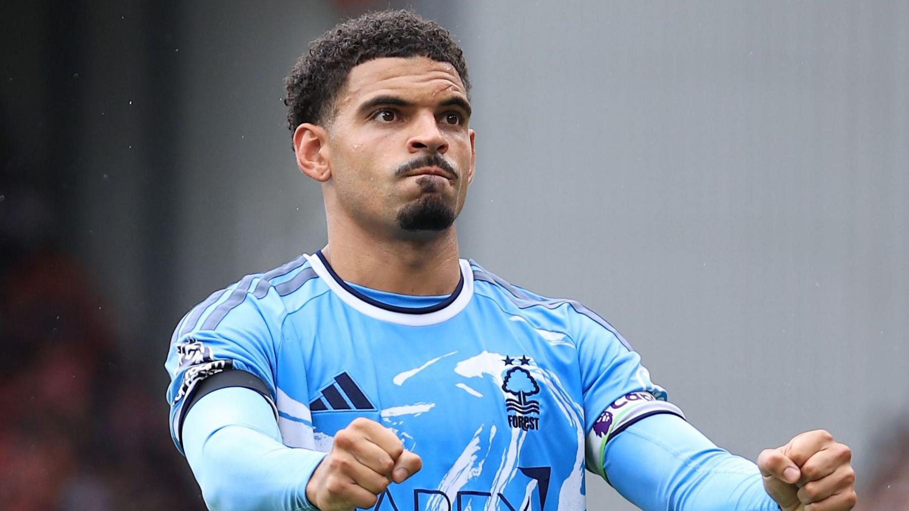 Morgan Gibbs-White clenches his fists in celebration
