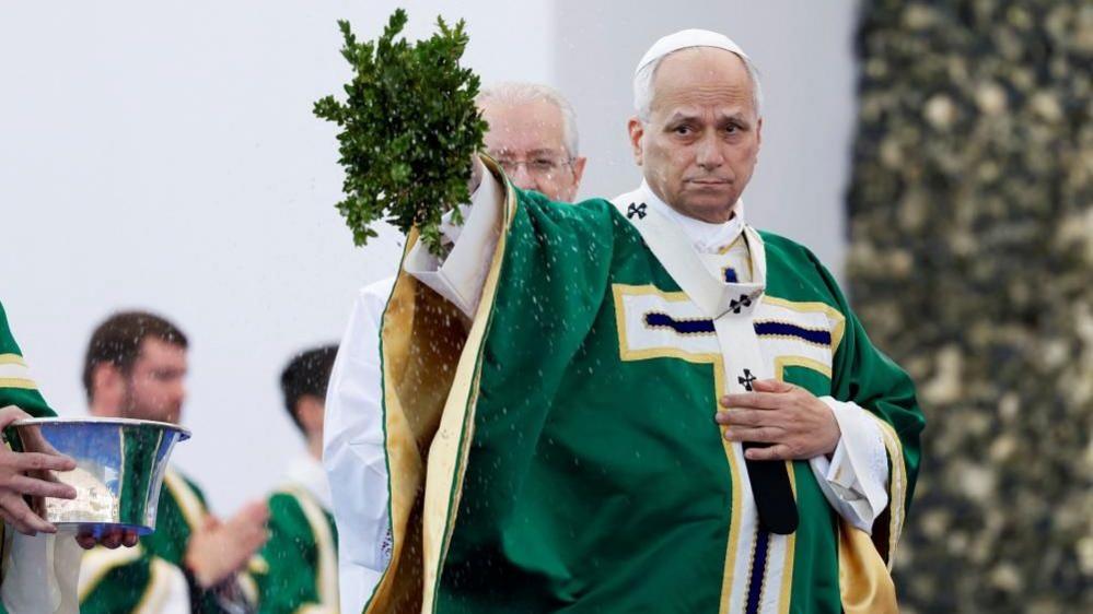 The pope saying Mass at Lourdes
