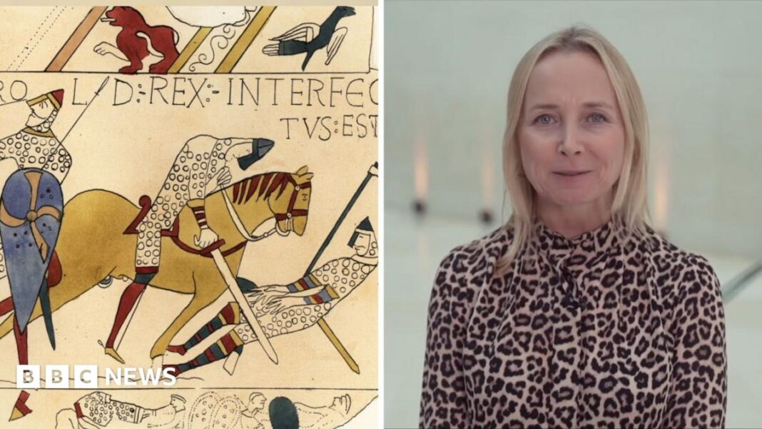 What famous scenes are in the epic Bayeux Tapestry? image