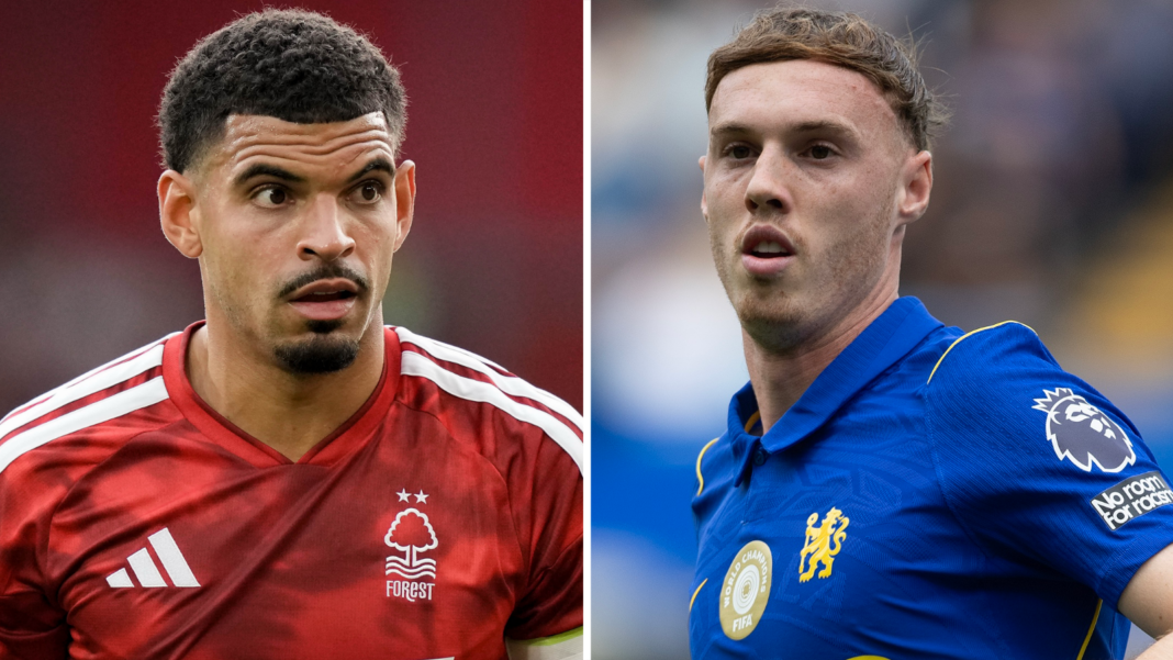 A split picture of Nottingham Forest midfielder Morgan Gibbs-White and Chelsea's Cole Palmer
