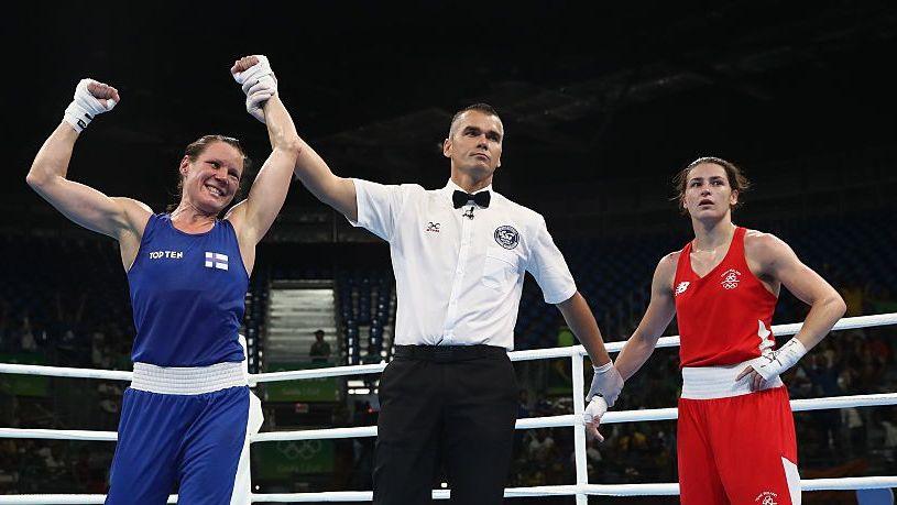 Katie Taylor of Republic of Ireland loses to Mira Potkonen at Rio 2016