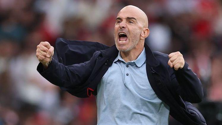 Enzo Maresca celebrating with clenched fists