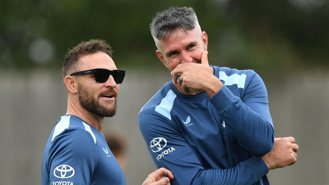McCullum wants Pietersen to challenge methods Brendon McCullum and Kevin Pietersen share a joke during an England training session