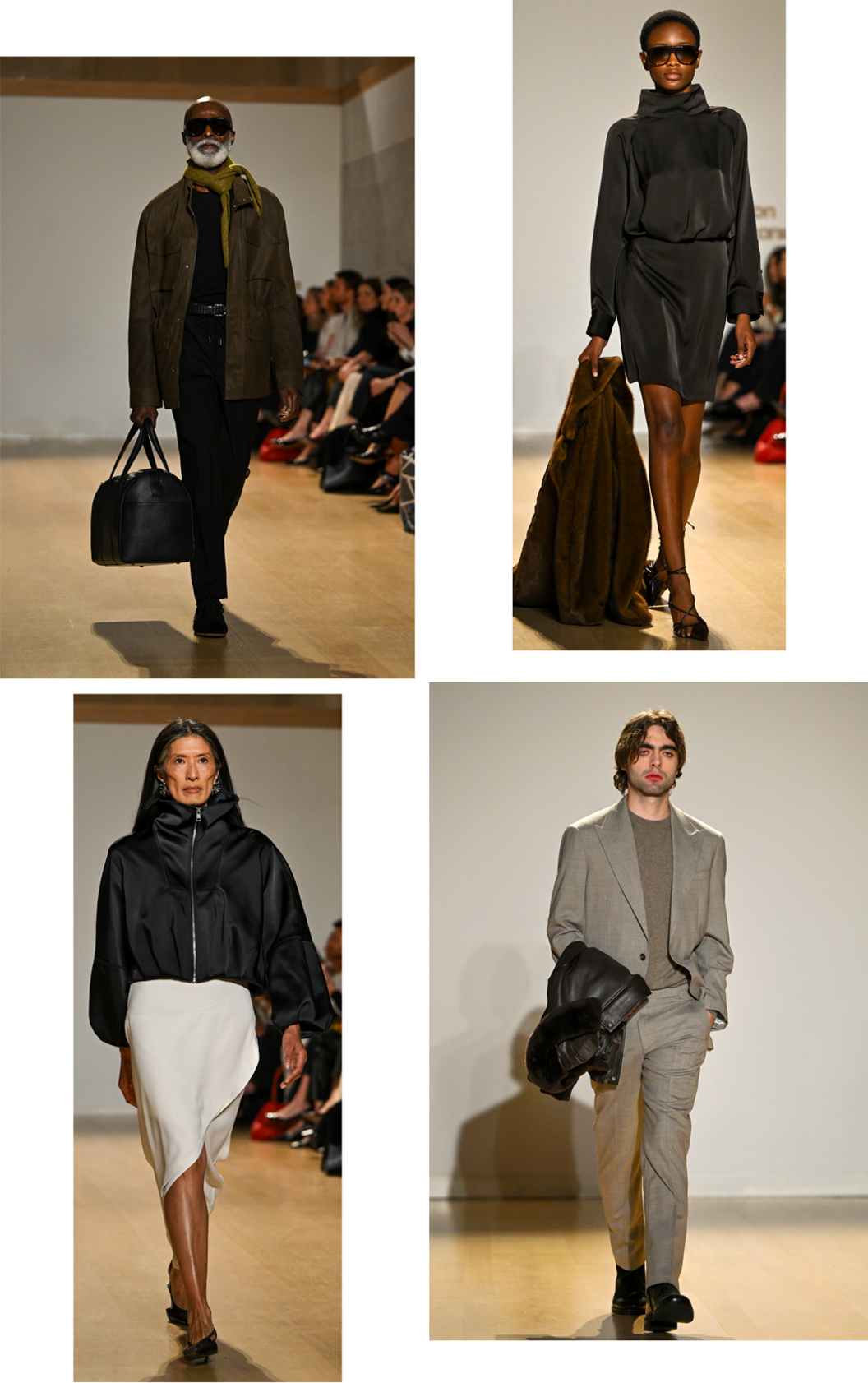 A composite image of various models wearing M&S garments on the catwalk at London Fashion Week