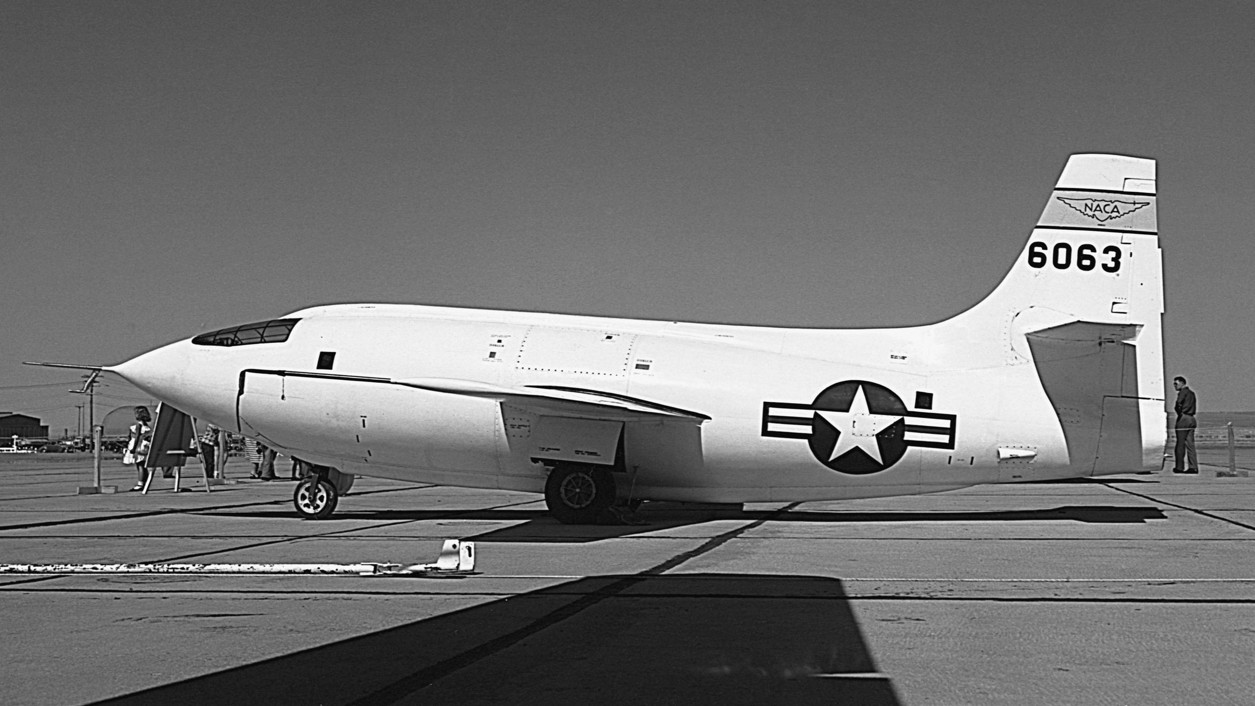 The stumpy Bell X-1 test plane on a runway.