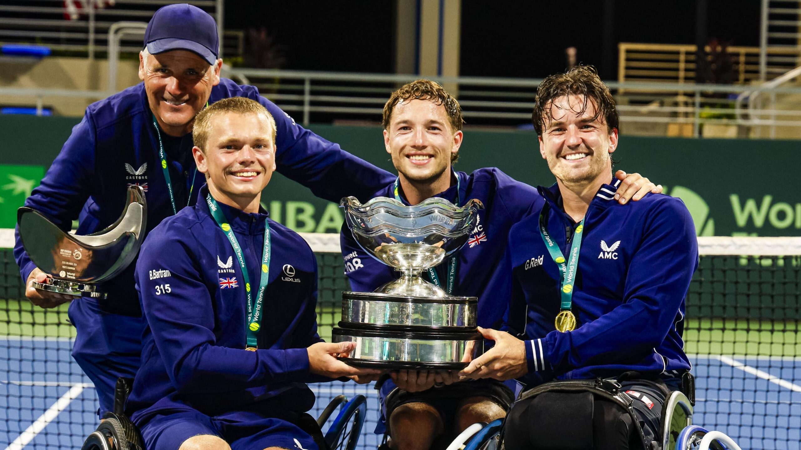 Captain Martyn Whait, Ben Bartram, Alfie Hewett and Gordon Reid hold the World Team Cup trophy