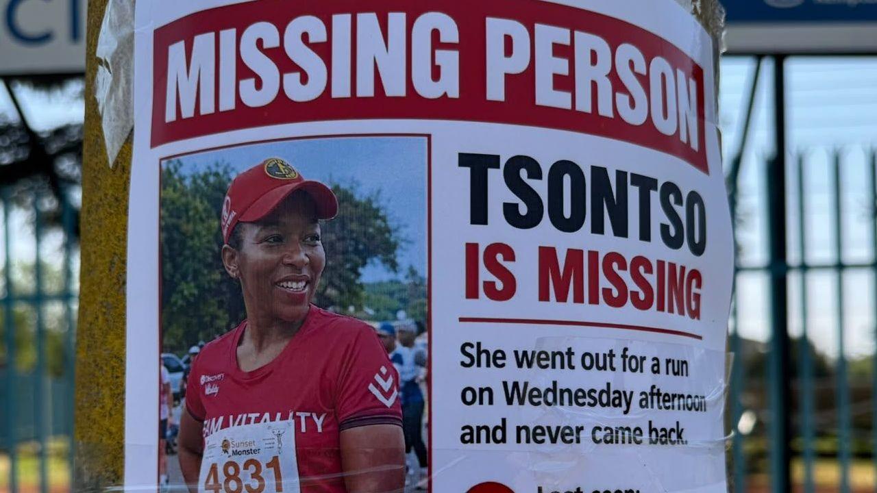 A poster is seen of Elizabeth Moselakgomo, an avid runner who went missing near her home
