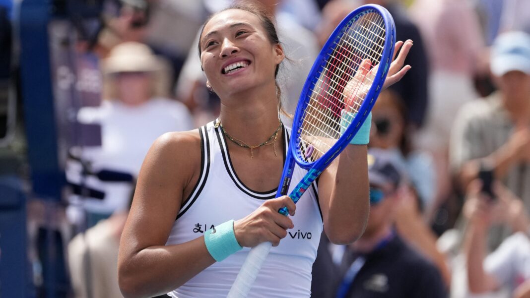 Zheng goes from 5-0 and match point down to victory Zheng Qinwen applauds the crowd after her win over Madison Keys