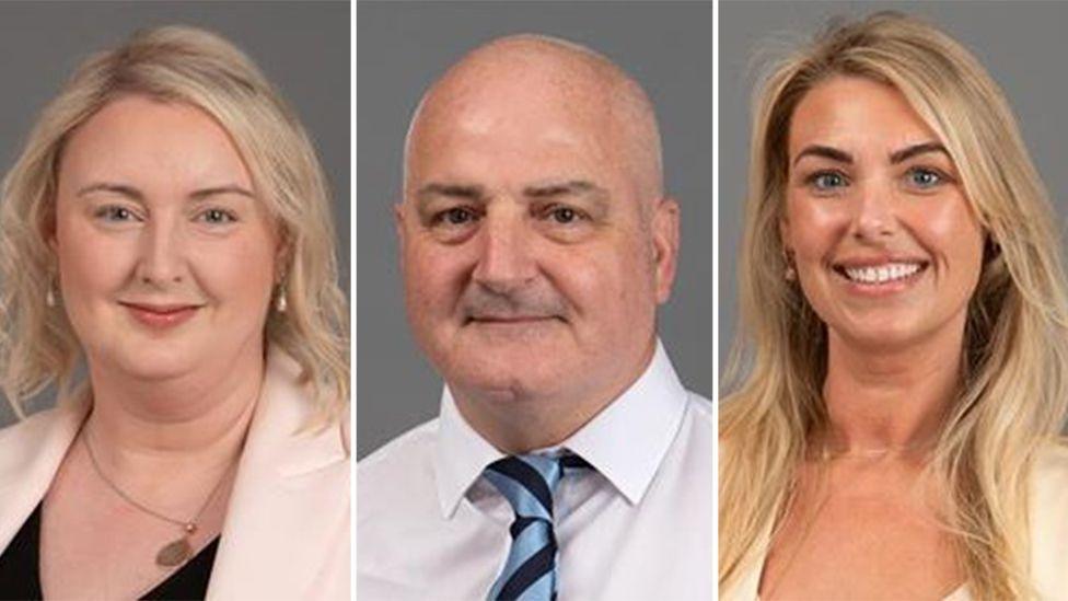 A composite image of, from left to right, Durham councillors Lyndsey Fox, Paul Sexton and Nicole Brown. Fox has shoulder length blonde hair and wears a light pink blazer, black V-neck top, gold necklace and pearl earrings. Sexton, who has no hair bar a bit of white stubble, wears a white shirt and a light blue and black striped tie. Brown has long blonde hair and wears a light yellow coloured blazer-blouse. All are smiling for the posed shots.