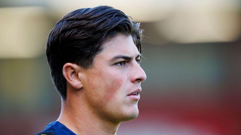 A headshot of Louis Rees-Zammit before a Bristol Bears game in the Prem Rugby Cup