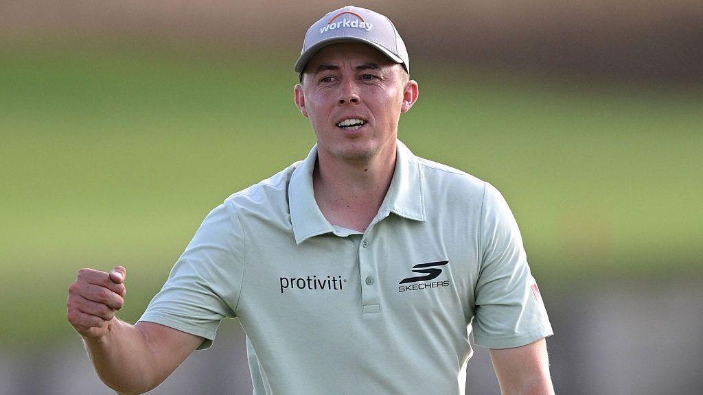 Matthew Fitzpatrick celebrating his win at the 18th green