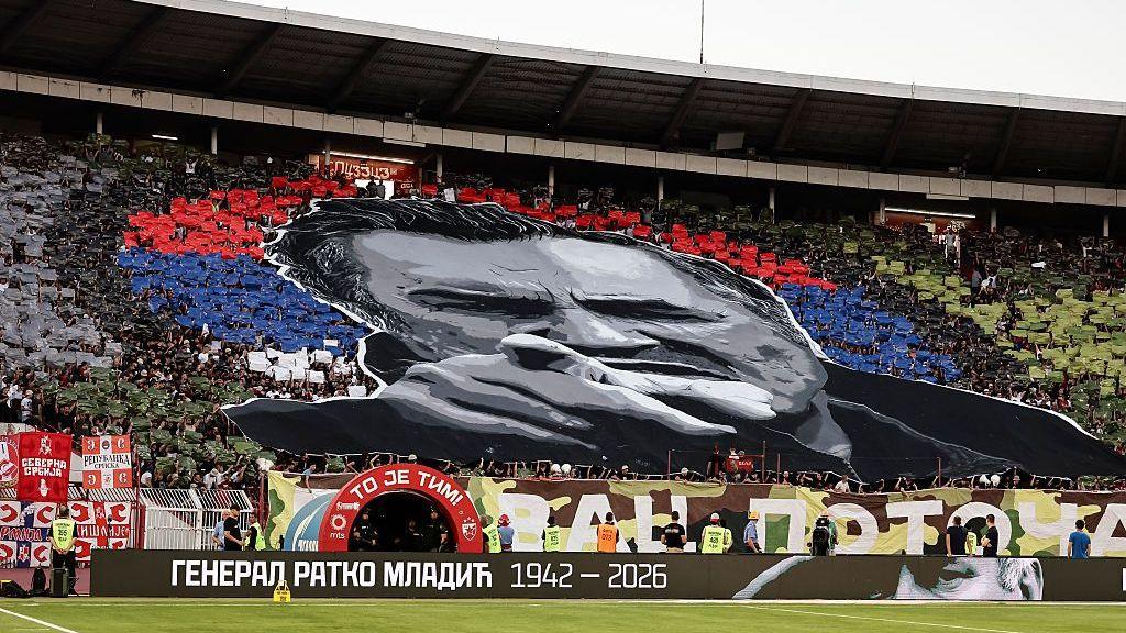 A tifo of Ratko Mladic