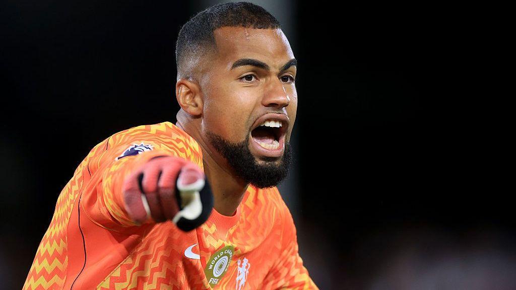 Robert Sanchez, Goalkeeper of Chelsea shouting during the Premier League 2026/27 match between Fulham and Chelsea FC
