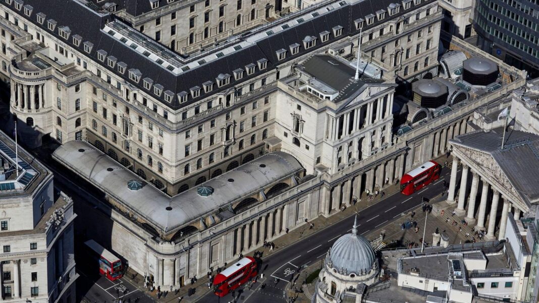 Why are European countries moving their gold out of North America? The Bank of England in the city of London holds tonnes of gold bars in its vaults. This is an aerial view of the bank which is a historic building.