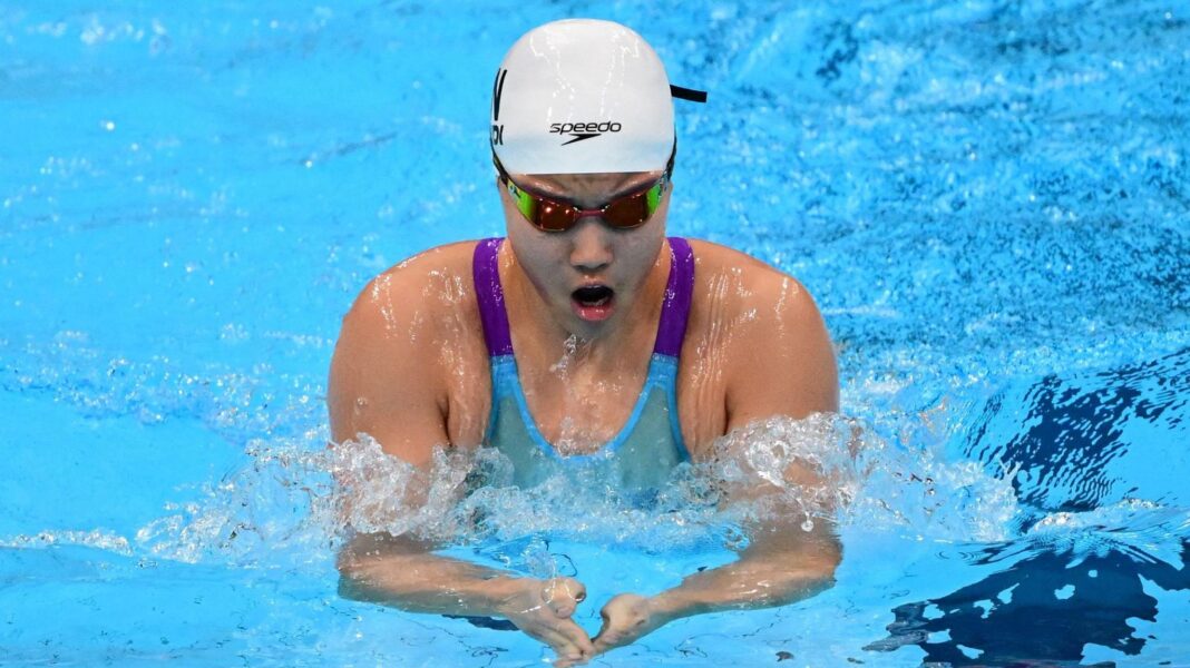 China swimmer Yu Zidi in the water during a race