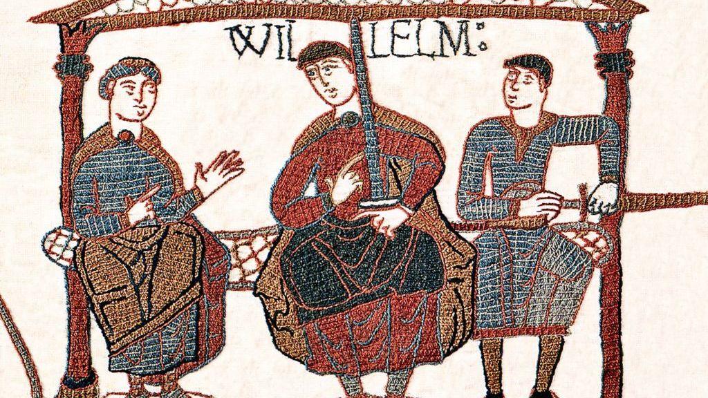Bayeux Tapestry showing an embroidered image of William, Duke of Normandy