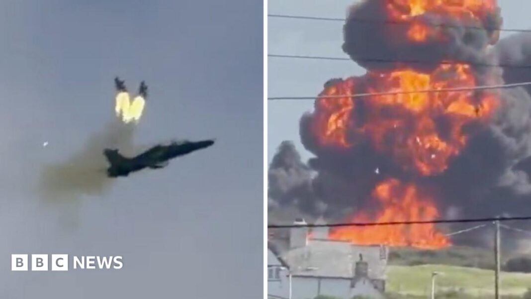 Watch: Moment pilots eject as RAF jet crashes in Anglesey image