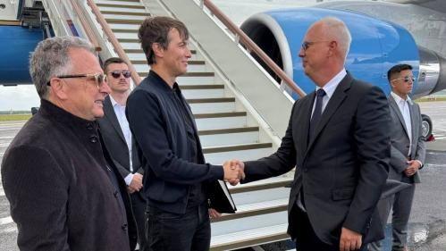 Steve Witkoff (left) next to Jared Kushner (centre) as they are greeted by Russia's Kirill Dmitriev