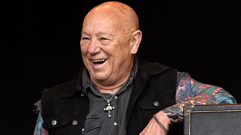 Angry Anderson of Rose Tattoo performs on stage at the Red Hot Summer Tour at Mornington Race course on April 27, 2025 in Melbourne, Australia.