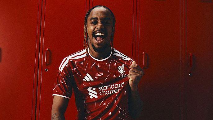 Bradley Barcola celebrates completing his £123m move to Liverpool from Paris Saint-Germain.